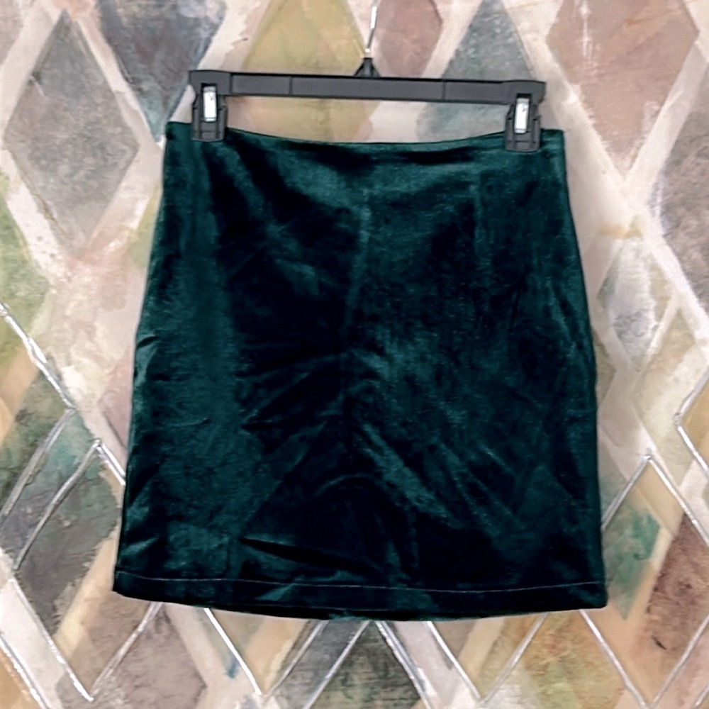 Green Velvet Mini Skirt